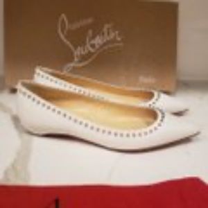 Christian Louboutin Snow (White) Anjalina Spiked Studded Leather Ballerina Flat